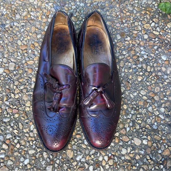 Vintage Johnston & Murphy Heritage burgundy tassel punched wingtip loafers 10 B - Picture 4 of 5